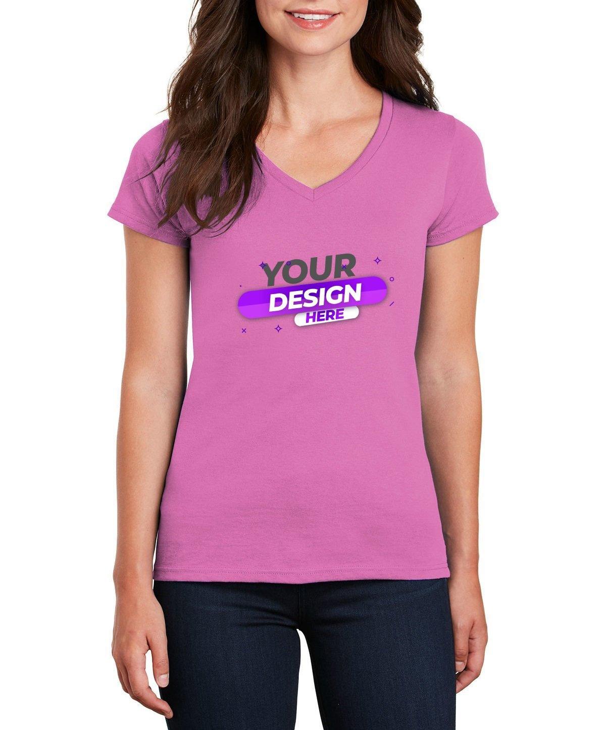 Gildan® Ladies 100% Cotton V-Neck T-Shirt - Full Quality Print