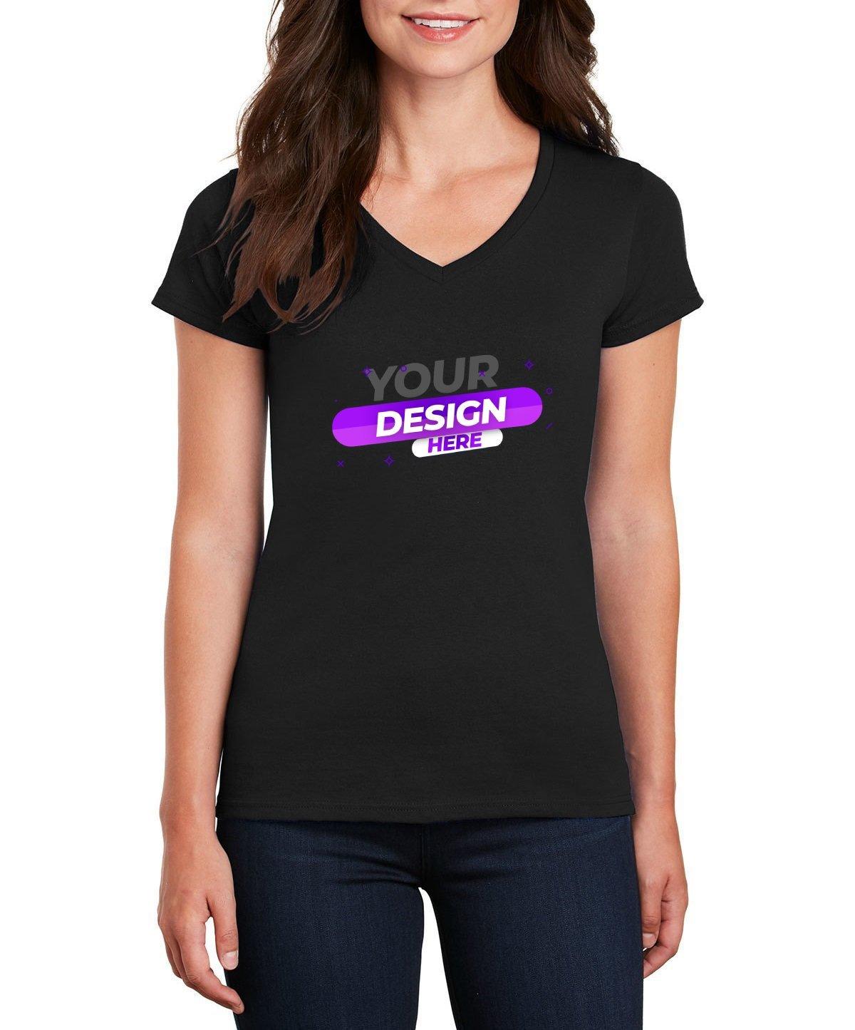Gildan® Ladies 100% Cotton V-Neck T-Shirt - Full Quality Print