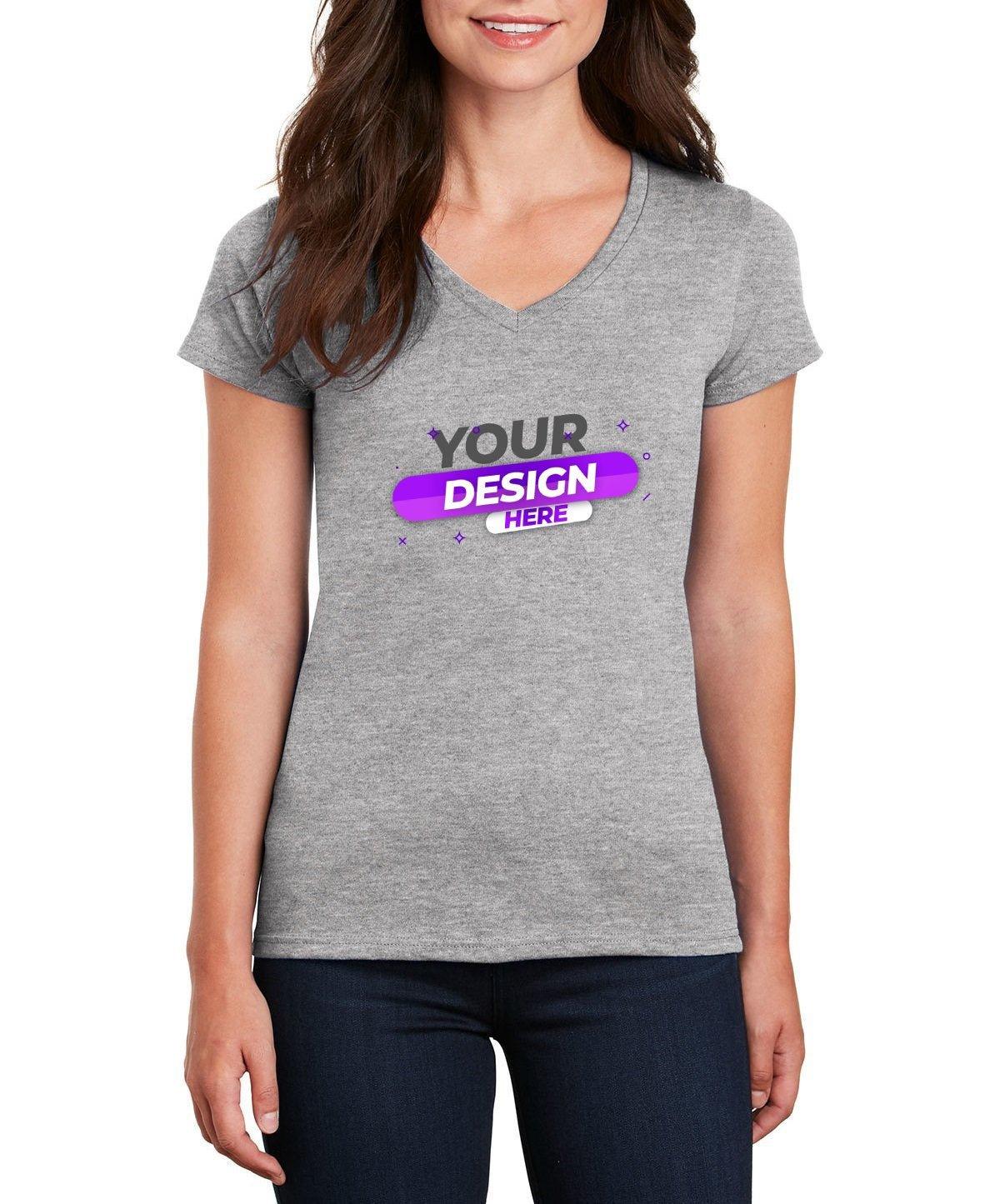 Gildan® Ladies 100% Cotton V-Neck T-Shirt - Full Quality Print