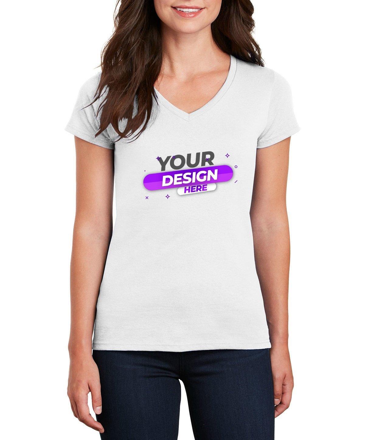 Gildan® Ladies 100% Cotton V-Neck T-Shirt - Full Quality Print